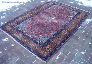 Hamadan. 4 ft 4 inches x 6 ft 5 inches. Good old sturdy west Persian village rug in nice thick condition. Unusual and attractive brown border w/ abrashes. Very decorative. There isn't  ...