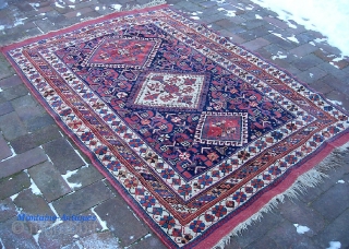 Afshar-- 3 ft 11 inches x 5 ft 6 inches. 19th century. Most of these from this time period are badly worn. This one is still pretty good with no exposed foundation  ...