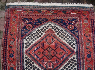 Kurd 4 ft 6 inches x 8 ft 10 inches. Useful size. Very lively and decorative with diapered white field. Somewhat coarsely woven w/ heavy thick pile; charming and vernacular. Excellent condition  ...