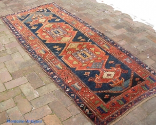 Kurdish  3 ft 4 inches by 7 ft 9 inches.  Beautiful old rug; very nice weave w/ fine brown weft;  condition is spectacular.  $25 US shipping.   