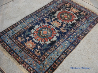 Kurdish Hamadan w/ Harshang design 3 ft 2 by 5 ft 7. Beautiful colors and original braided ends. Some pile wear toward the center but no foundation exposed. A very decorative thing. 