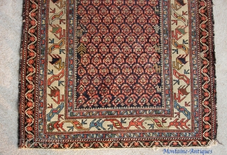 Malayer-- 3 ft 4 by 5 ft 9 inches. Fine weave with totally great colors and Caucasian designs. Note little animal figures. 
Pile is low but even and there is no exposed  ...