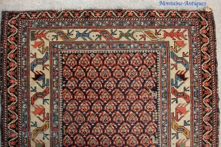 Malayer-- 3 ft 4 by 5 ft 9 inches. Fine weave with totally great colors and Caucasian designs. Note little animal figures. 
Pile is low but even and there is no exposed  ...