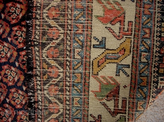 Malayer-- 3 ft 4 by 5 ft 9 inches. Fine weave with totally great colors and Caucasian designs. Note little animal figures. 
Pile is low but even and there is no exposed  ...