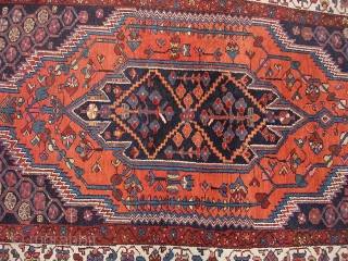 Hamadan 4 ft 4 by 7 ft 5 inches. Kurdish influence as the wefts are wool. Decorative and a great useful size!           