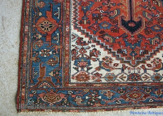  Hamadan-- 4 ft 4 by 6 ft 6 inches. Classic pole medallion; turtle border; Great crisp natural colors. Low but very even with no foundation exposed anywhere.     
