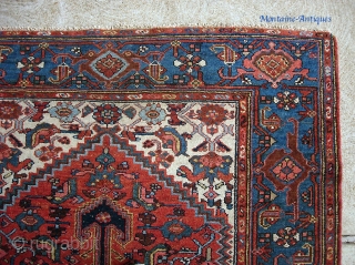  Hamadan-- 4 ft 4 by 6 ft 6 inches. Classic pole medallion; turtle border; Great crisp natural colors. Low but very even with no foundation exposed anywhere.     