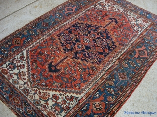  Hamadan-- 4 ft 4 by 6 ft 6 inches. Classic pole medallion; turtle border; Great crisp natural colors. Low but very even with no foundation exposed anywhere.     