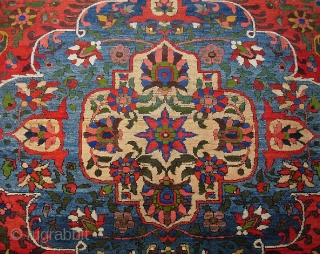 Medallion Bahktiari. 7 ft 4 inches x 9 ft. 9 inches. Decorator piece w/ knockout colors. Real nice weave and the design is very crisp; pile is thick and shimmery.  Prettier  ...