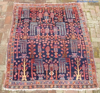 Tribal Village. 4 ft 5 inches x 6 ft. Cool turn  of the century with classic old Bakshaish design. Pretty rare thing! Real good condition w/ full pile. Innocuous rip repair  ...