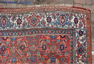 Bidjar-- 4 ft 3 inches x 7 ft  8 inches. Old wool foundation rug with bright, clear colors. Very decorative rug. A bit of attrition at the end weaves but the  ...