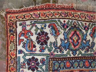 Bidjar-- 4 ft 3 inches x 7 ft  8 inches. Old wool foundation rug with bright, clear colors. Very decorative rug. A bit of attrition at the end weaves but the  ...