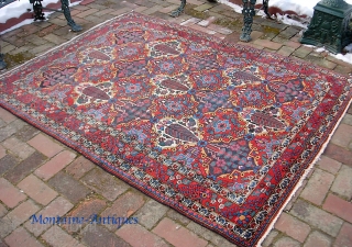 Bahktiari-- 5 ft 0 inches x 6 ft  5 inches. A squarish rug several notches better than your average garden variety garden Bahktiari. Extra pretty colors and no apologies for condition.  ...