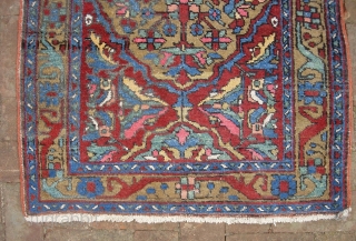 Heriz-- 2 ft 8 inches x 4 ft 8 inches. Rare small size and unusual design and very nice colors. Weave is good and fairly compact. Condition is pretty good tho not  ...