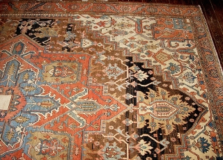 Heriz/Serapi. 7 ft 11 in by 11 ft 5 inches. circa 1910.  Very artistic rug. Definitely something for those who love interesting and abundant abrashes. Sensational tight  weave on this  ...