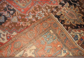 Heriz/Serapi. 7 ft 11 in by 11 ft 5 inches. circa 1910.  Very artistic rug. Definitely something for those who love interesting and abundant abrashes. Sensational tight  weave on this  ...