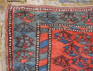 Kurdish-- 3 ft 8 inches x 6 ft 7 inches. Deep red and nice blues. All wool foundation. Original ends and sides. Almost perfect. Pile gets a little lowish in the center  ...