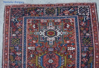 Karaja. 3 ft 7 inches by 4 ft 6 inches. Another decorative March madness special with colors. Light glue on the ends but the rug has been properly stabilized with needle and  ...
