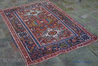 Karaja. 3 ft 7 inches by 4 ft 6 inches. Another decorative March madness special with colors. Light glue on the ends but the rug has been properly stabilized with needle and  ...