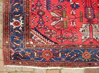 Hamadan-- 4 ft 10 inches x 6 ft  6 inches. Really good one. Maybe an older Zagheh(?). Its like Cherry Vess (remember that stuff?). Intense as this red is I think  ...