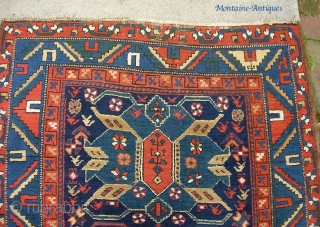 Old Azerbeijan runner  3 ft 6 by 14 ft. Wool foundation and might have been woven either side of the border.  Looks 19th century to me. Pretty nice condition. Shows  ...