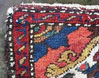 Bahktiari chanta-- 16 x 16 inches. We acquired a pile of small tribal rugs. All as-found. I will post 6 per day until they are gone.

I dont think I've ever seen a  ...