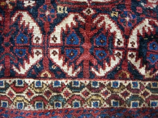 Basiri(?)-- 26 x 28 inches. We acquired a pile of small tribal rugs. All as-found. I will post 6 per day until they are gone.

Some Khamsa motifs but I'm not sure. Let's  ...