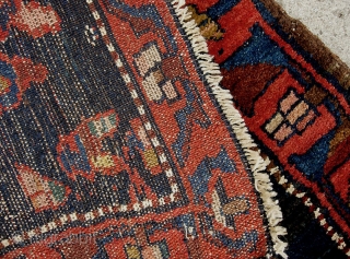  Rare Bahktiari Pushti, 2.3 ft x 2.4. Circa 1880. Foundation is  wool;  spots of white pile is cotton.  This is the most luscous, thick old meat-pile thing. 
 