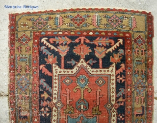 19th Century Heriz region. check out the weave... Maybe a small Serapi or Bakshaish? 2 ft 11 x 4 ft 4 inches. The photos show the condition issues. Maybe full restoration is  ...