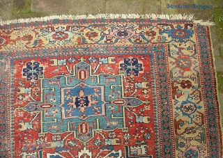 19th Century Karaja on wool foundation. 4 ft 8 x 6 ft 8 inches.  The photos show the condition issues. Maybe full restoration is warranted and cost effective. Very decorative and  ...