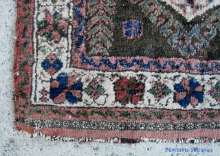 Afshar? 19 inches by 24 inches. Fluffy, soft bag face with unusual earth tone colors and interesting design. Some brown oxidation and a little this and that evident in the photos. $12  ...