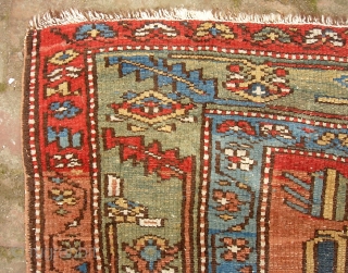 Ancient N.W. Bahkshaish? Karaja? Serapi? 3 ft 4 inches by 4 ft 7 inches. 19th century. The warps are a candy-cane with cotton and brown wool. Condition is low, even, w/ some  ...