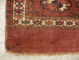 Antique Turcoman 2 ft 3 by 3 ft 2. I have no idea tribal affiliation. Hopefully there are sufficient photos to let you figure it out. It is very finely woven. Has  ...