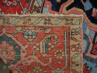 Old Heriz/Serapi 7 ft 3 X 11 ft 4 in. Real decorative thing with great colors and very uncluttered design. Unusual to find such wide borders on a smallish carpet. Well used--  ...