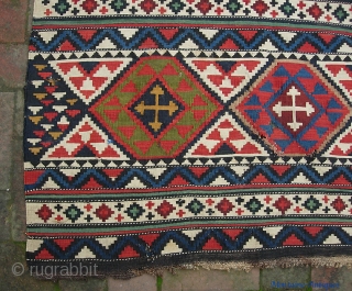 Shirvan/Kuba?  5 ft 1 x 10 ft 1 in. Incredibly finely woven huge antique kelim. Look very carefully as it has several moth holes mainly through the center. The fellow from  ...
