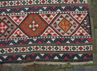 Shirvan/Kuba?  5 ft 1 x 10 ft 1 in. Incredibly finely woven huge antique kelim. Look very carefully as it has several moth holes mainly through the center. The fellow from  ...