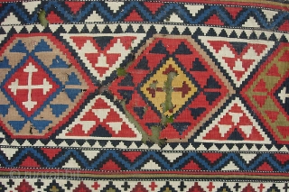 Shirvan/Kuba?  5 ft 1 x 10 ft 1 in. Incredibly finely woven huge antique kelim. Look very carefully as it has several moth holes mainly through the center. The fellow from  ...