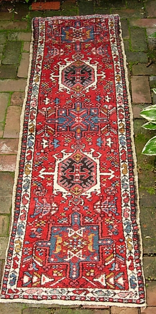 Karaja mini-runner. 1 ft 10 x 5 ft 10 inches. Colorful and decorative little rug. Principal attraction is unusual size. I'm thinking-- a nice thing to have on hand for a retail  ...