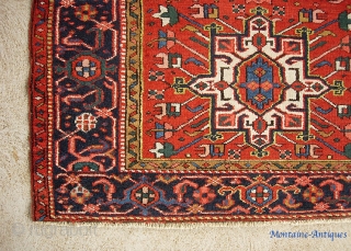 Karaja-- 3 ft 7 inches by 4 ft. 5 inches.  Bright and pretty colors. Super decorative. Good size.              