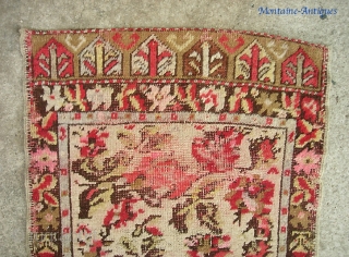 Anatolian Yastik-- 1 ft 7 by 2ft. 10 Inches. Unusual with milfleur design. Most wear is brown oxidation               