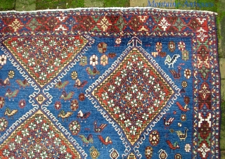 Afshar. 5 ft 6 in x 7 ft 0 in. Bright baby Blue field and herds of various animal. Overall fairly thick but shows a smattering of foundation here and there. Some  ...