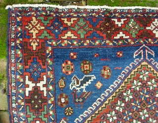 Afshar. 5 ft 6 in x 7 ft 0 in. Bright baby Blue field and herds of various animal. Overall fairly thick but shows a smattering of foundation here and there. Some  ...