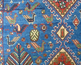 Afshar. 5 ft 6 in x 7 ft 0 in. Bright baby Blue field and herds of various animal. Overall fairly thick but shows a smattering of foundation here and there. Some  ...