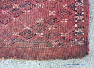 Turkoman tapestry.  12 x 14 inches. Flat woven bag face. Well worn and missing part of one side. $10 shipping to USA.          