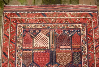 Afshar. 3 ft 10 by 6 ft 0 inches. Very possibly 19th cent. Interesting how much this looks resembles Balouchi in design and structure. Interesting archaic design. Low but even wear with  ...