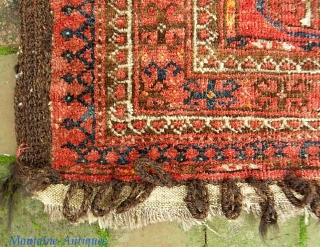 Turkoman. 1 ft 10 inches x 1 ft 9 inches. Tekke? Ersari? A very unusual bag face in terms of design and format. Note elaborate brown goat hair weaving that was sewn  ...