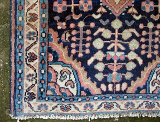 Sarouk Poushti, 20 x 30 ins., early 20th cent. Rarer blue ground with Feraghan design. Stout, heavy weave. Even pile throughout with a bit missing on ends.   $15 to ship  ...