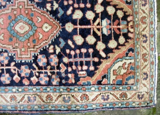 Sarouk Poushti, 20 x 30 ins., early 20th cent. Rarer blue ground with Feraghan design. Stout, heavy weave. Even pile throughout with a bit missing on ends.   $15 to ship  ...