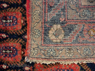  Kurdish, early 20th cent,   6'8" x 4'3";  really nice boteh field medallion and ivory corners with some cool figures. Darn good lookin old rug with thick pile. Nice  ...