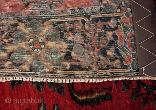  A different kinda Sarouk, 4'6" x 3'2"  early 20th Cent.  Open, almost tribal design. Unique border for a Sarouk. Good saturated natural colors; lucky ducky: escaped painting. Fine weave.  ...